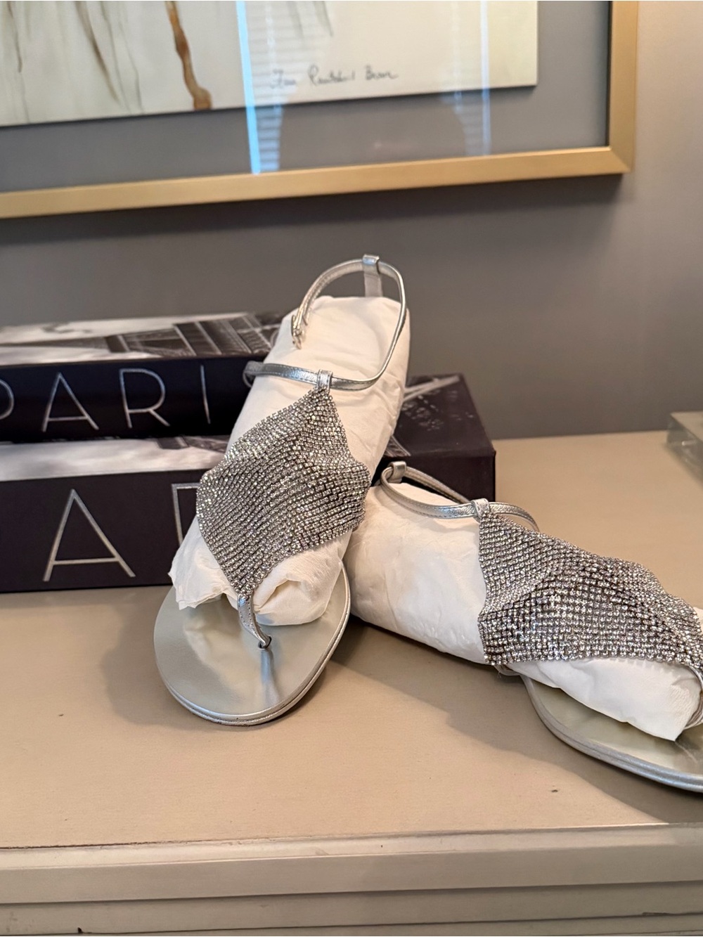Giuseppe Zanotti Silver Crystal Mesh slim ankle strap Sandals - Picture 2 of 6